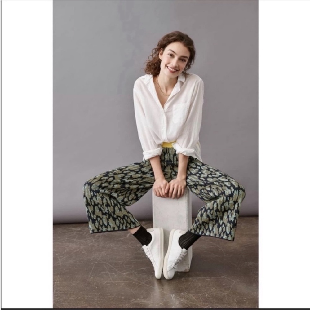 Anthropologie Hayden Wide Leg Sweater Pants Blue Yellow Stripe Small NWT - Picture 3 of 7